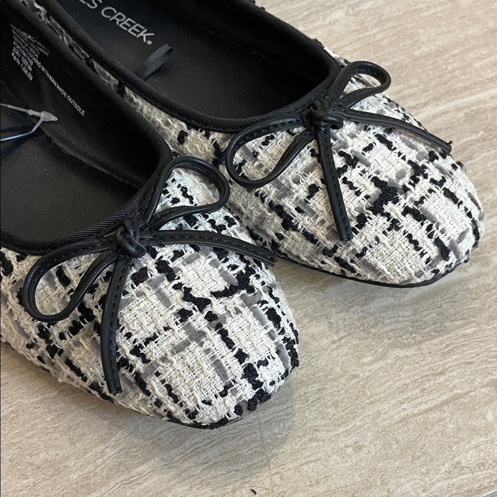 Falls Creek NWOT Sz 9 Black and White Tweed Bow Flats - Picture 10 of 10